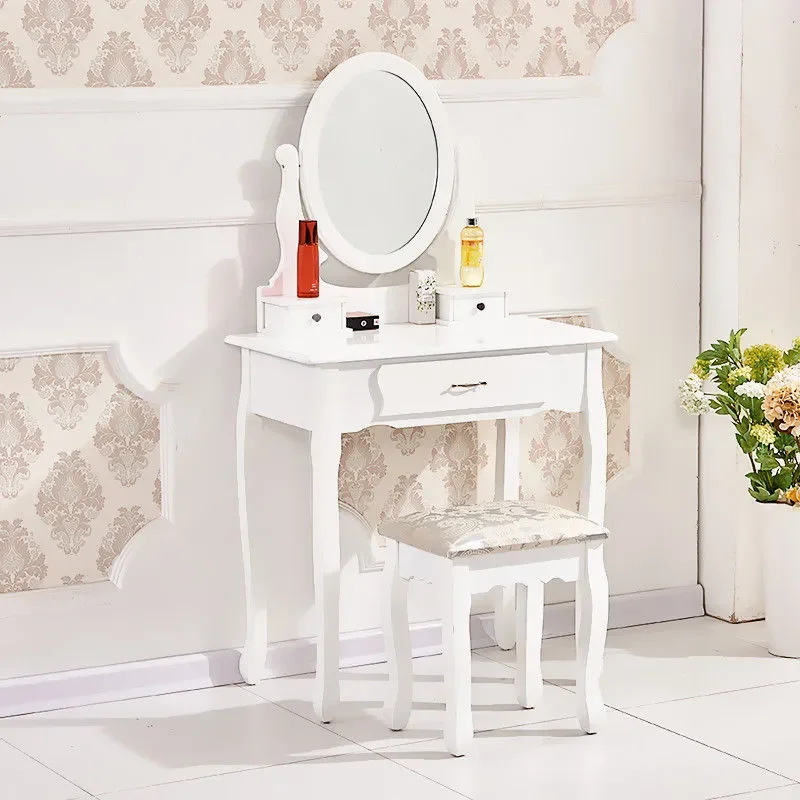 Solid Wood Dressing Table Set with Stool European Style Bedroom Vanity Desk Modern Minimalist Makeup Console Furniture