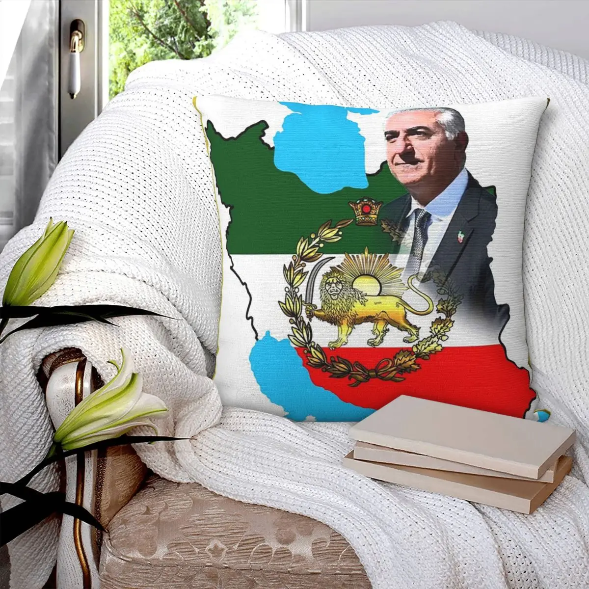 Iran's Flag With A Golden Lion And Sun With King Pahlav Square Pillowcase Pillow Cover Cushion Zip Throw Pillow for Home Sofa