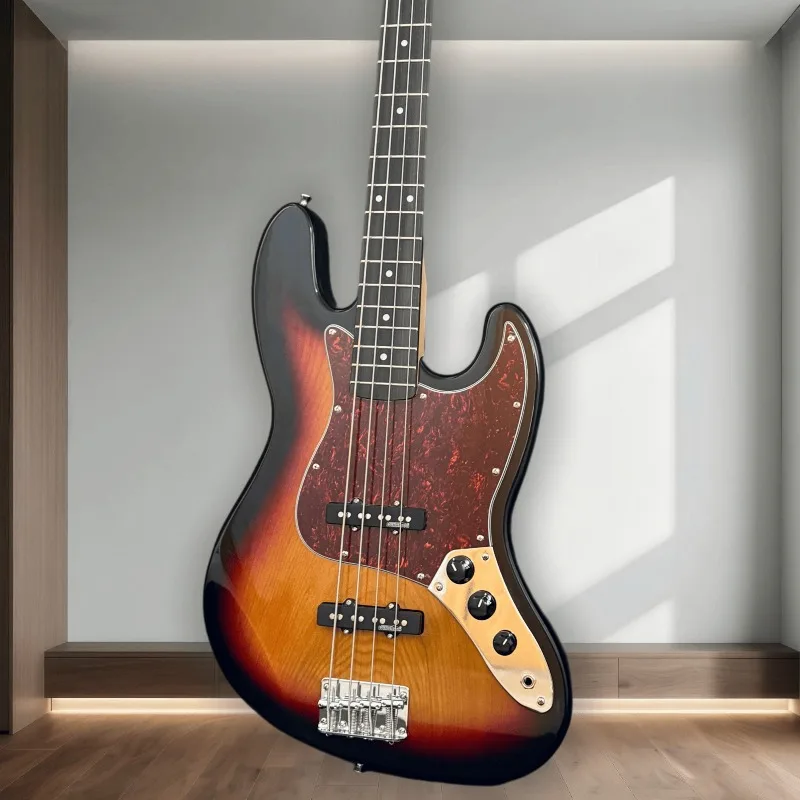 Hot Sales JB Style Electric Bass Guitar Sunburst Gloss Finish Tortoise Shell Pickguard 4 String Bass Professional Performance