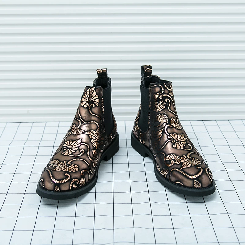 

Spring Autumn Men Large Chelsea Boots Printed Fashionable and Modern Soft and Comfortable Anti slip Fashionable