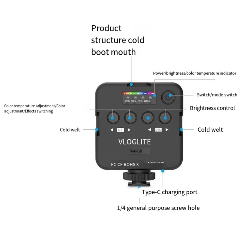 VL65 RGB мини-фотовспышка для офиса, 2500K-9000k