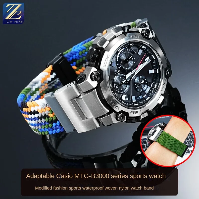 For Casio Watch 5672 MTG-B3000BD-1A2/D/B-1A Modified Magnetic Quick Release Braided Nylon Canvas Watchband men strap Accessories
