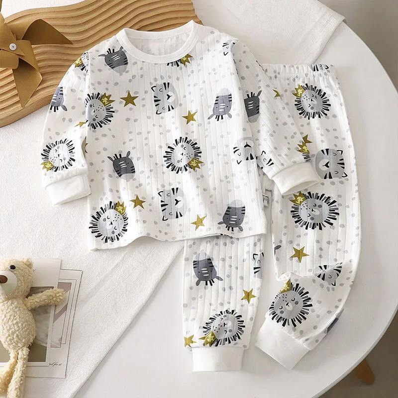 2026 Spring New Kids Homewear Set 1-8T Full Printed Cartoon Patterns Girls Sleepwear +Pants Thin Cotton Children Pajama Suit
