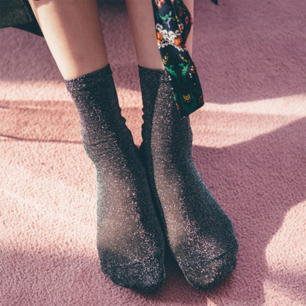 1 paio/set calzini lucidi sexy traspiranti estivi sottili trasparenti da donna calzini di seta stile coreano calzini di design di lusso di alta qualità