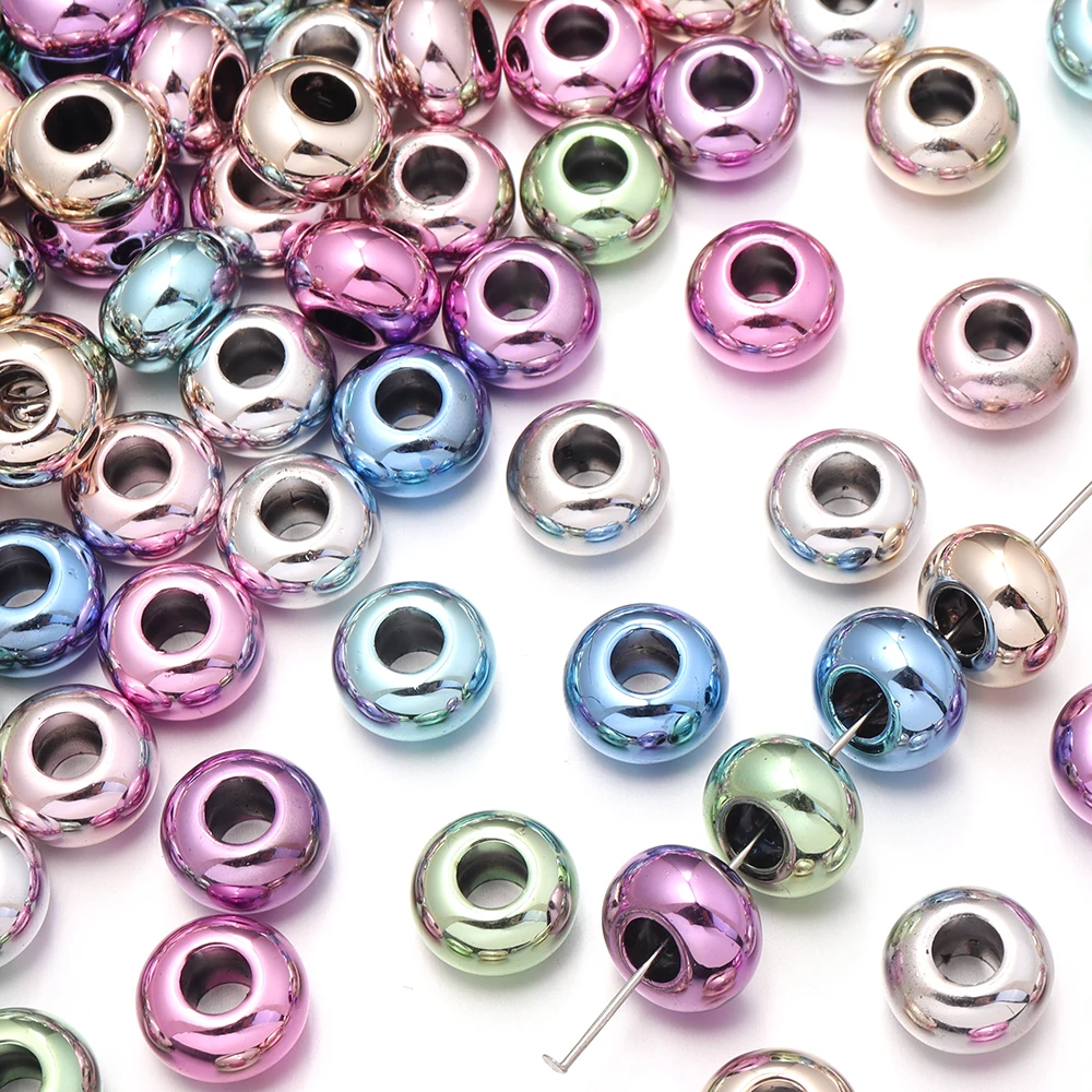 30 Stück/Set Metallfarbene Acrylperlen mit Großem Loch, Runde Lose Abstandsperlen für DIY-Schmuckherstellung, Armband- und Halskettenzubehör – Detail 3