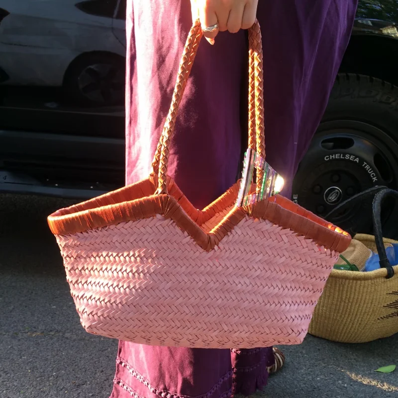 Brand Luxury Hand Woven Shoulder Bag Elegant Summer Bright Color Large Capacity Vegetable Basket Tote Bag Drawstring Inner Bag