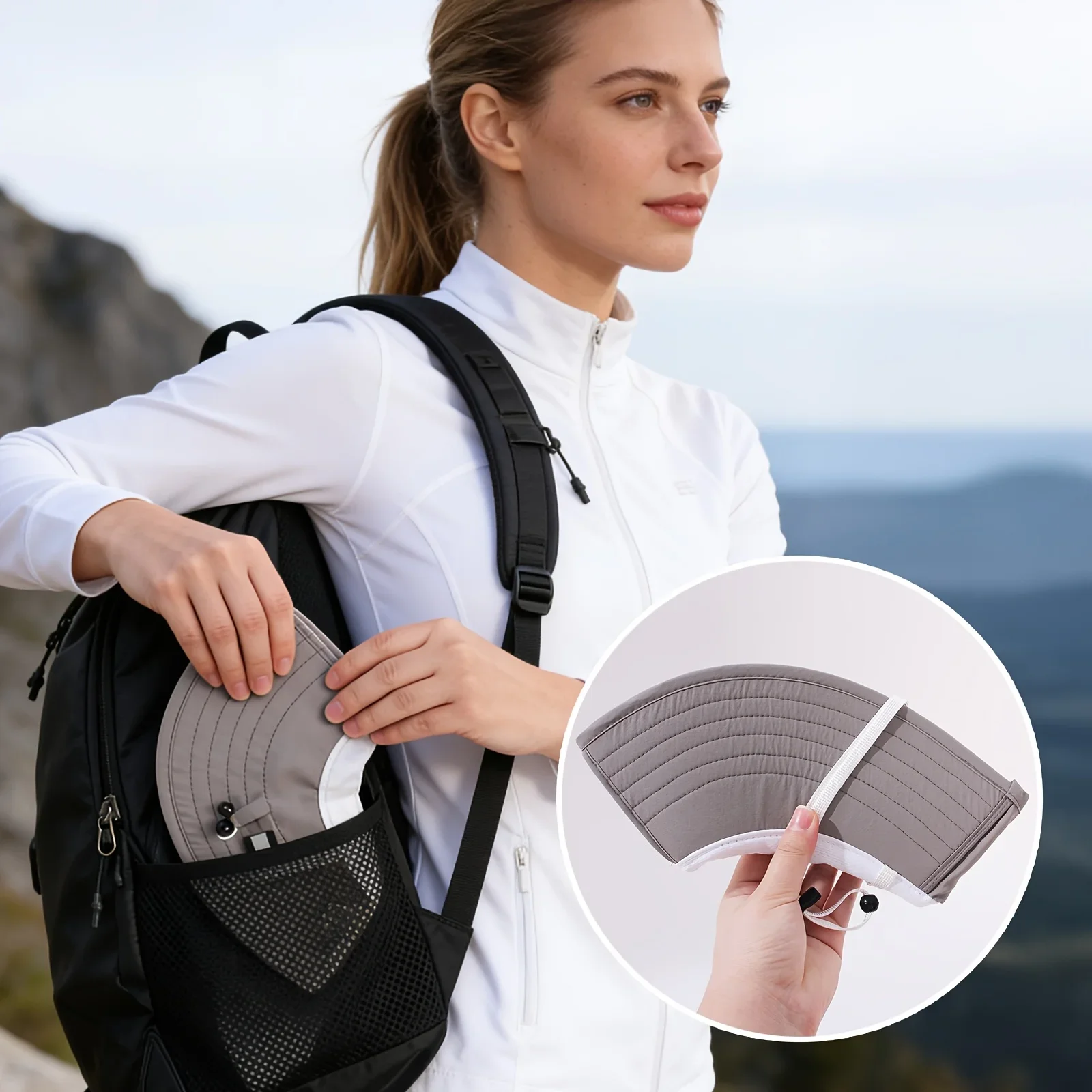 Atmungsaktiver Sonnenschutz-Schal-Sonnenhut für Damen, faltbar, geeignet für Outdoor-Aktivitäten, Wandern, Strandurlaub – Detail 3