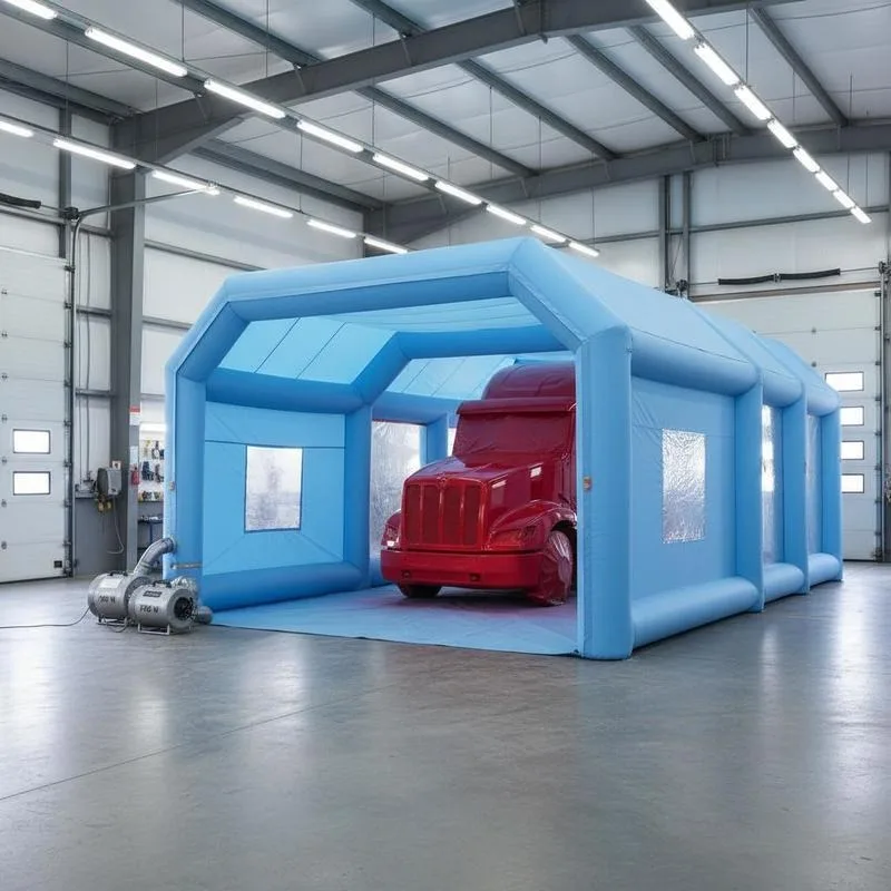 Aufblasbare Lackierkabine 9x4,8x3,6m mit Ventilatoren und Luftfilter für große LKWs – Lokaler Versand