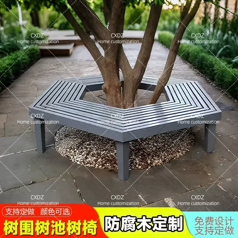 Outdoor Preservative Wood Tree Seat Ring Park Chair Garden Stump Edge Landscaping Chair with Backrest