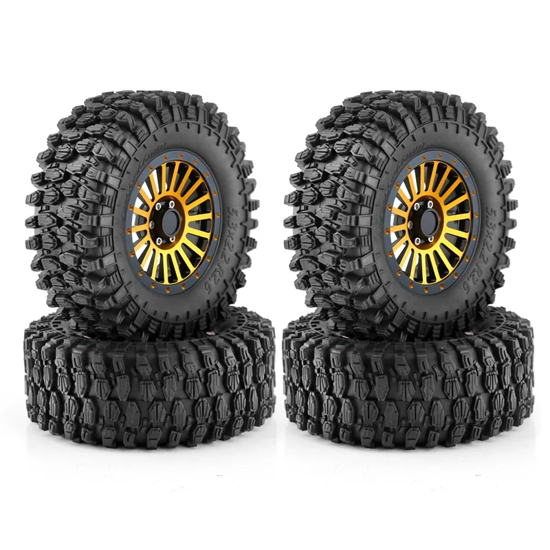 4Pcs 135mm 2.6 Inch Metal Beadlock Wheel Rim Rubber Tire Set for 1/8 1/10 RC Crawler Car Axial SCX10 Wraith RR10 Capra,3