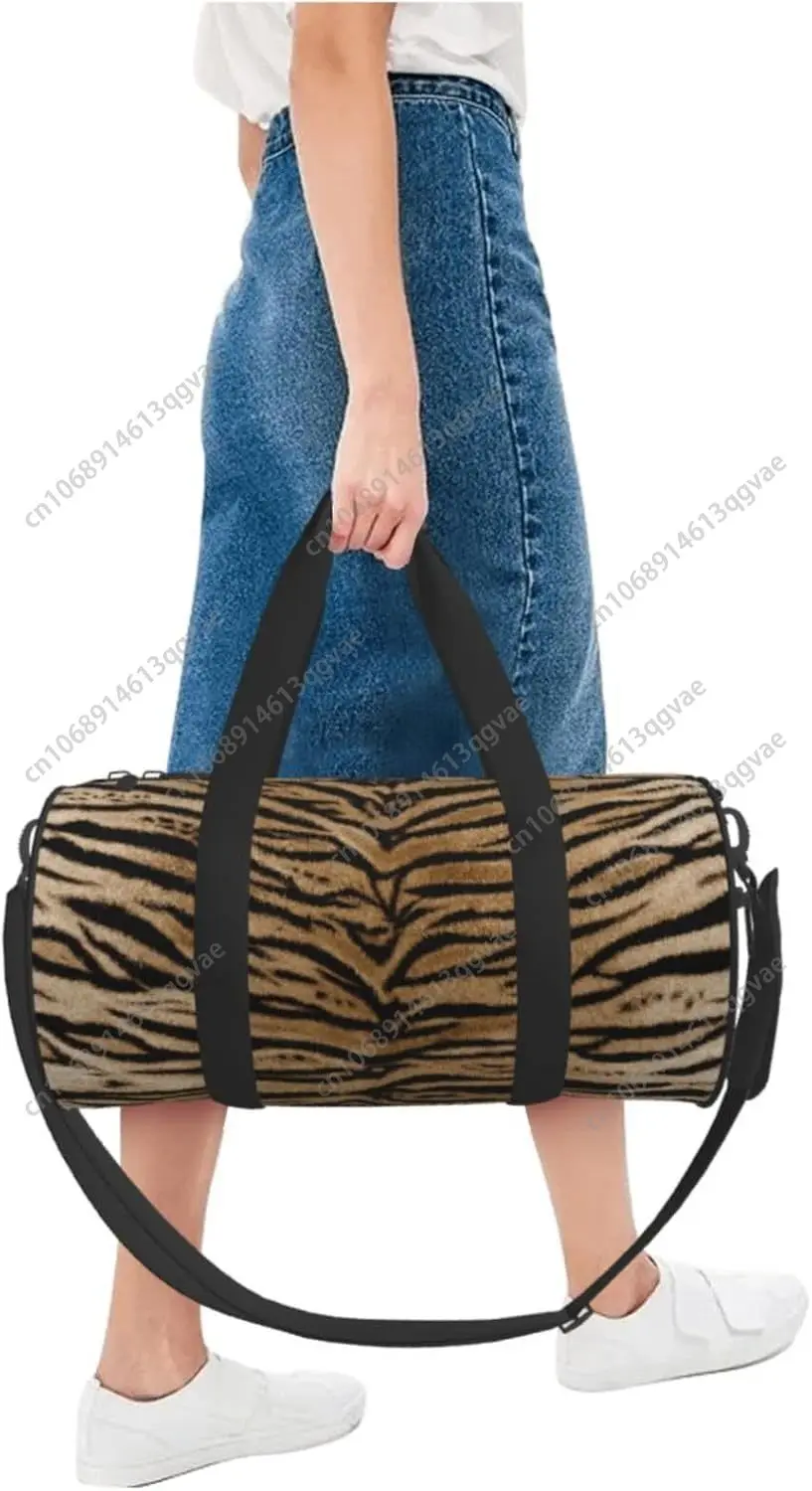 Sports Gym Bag Tiger Texture Print Travel Duffel Bag Shoes Compartment For Men Women Foldable Lightweight Yoga Gym Sports Bag