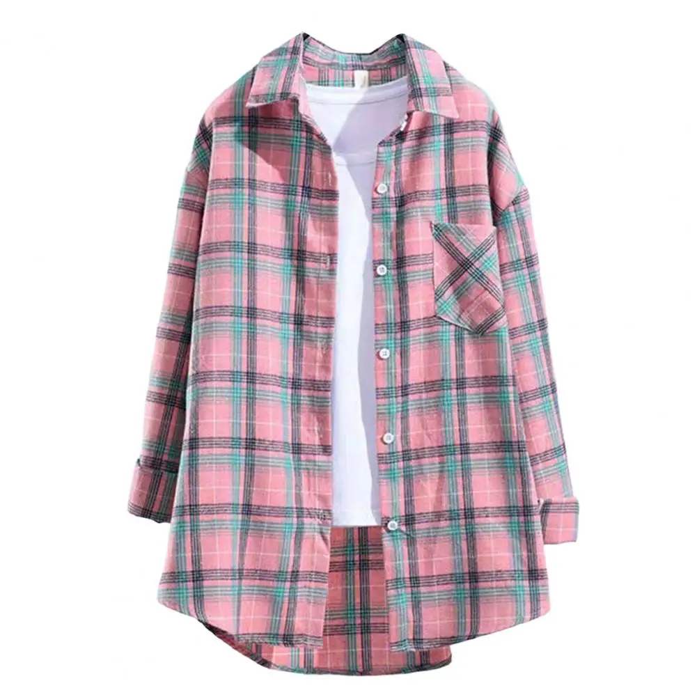 2024 Frauen Plaid Shirt Vintage Langarm Loose Fit Bluse koreanischen Stil Plaid druck Lady Shirt Mantel Damen Casual Shirt Top