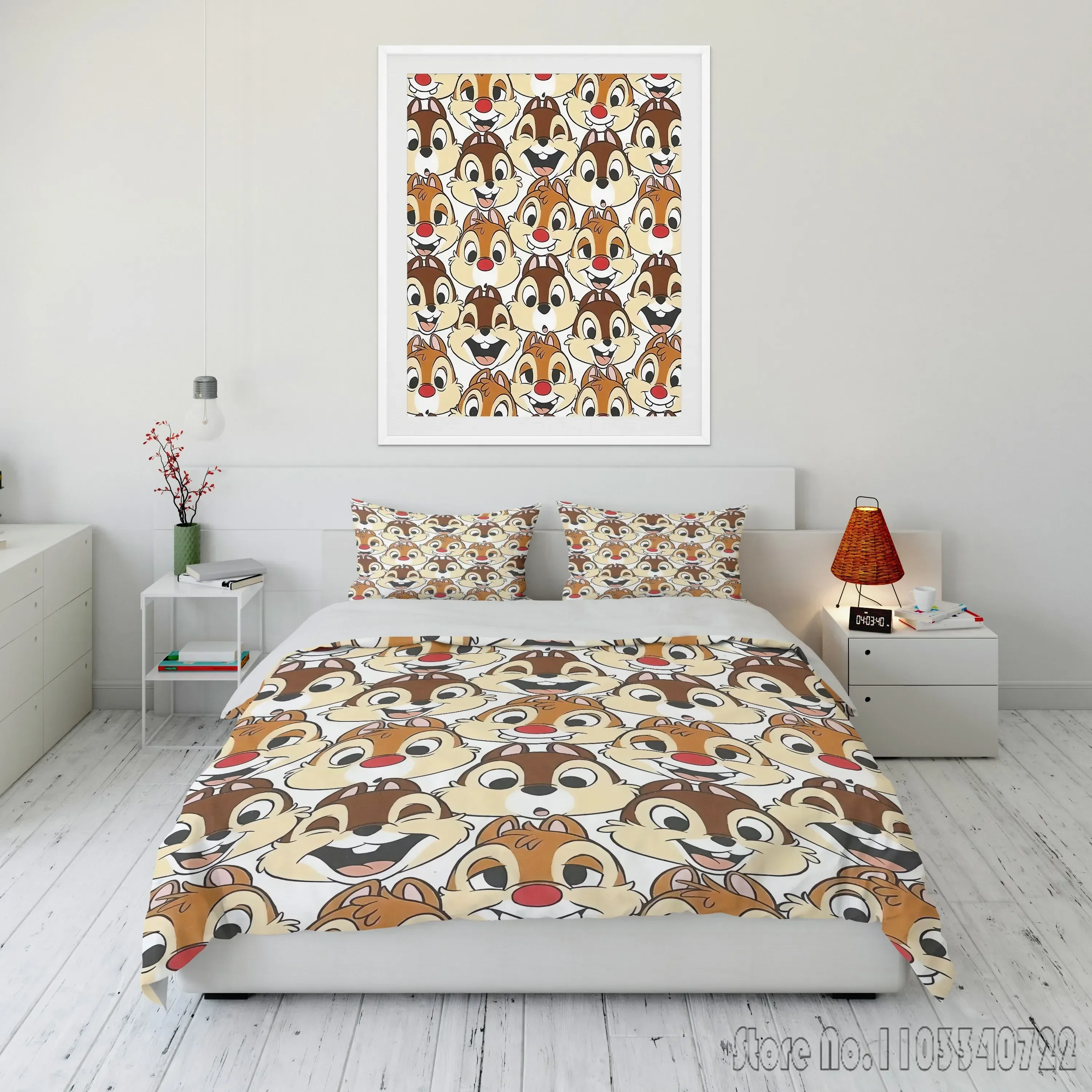 Disney Chip and Dale Printed Bedding Set Duvet Cover Anime Quilt Adult Kids Birthday Gift Full Size Bedding Set Luxury