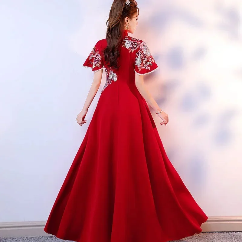 Welcome Dress Red Song Choir Performance Dress 2022 Student Hosting Awards Conductor Chorus Engagement Evening Dress Cheongsam