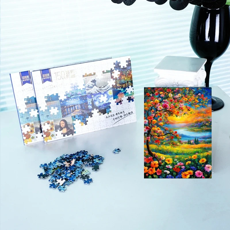 Oil Painting Flowers Puzzle Difficulty Mini 150Pcs Jigsaw Puzzle  Postcard Puzzle Envelope Packaging with Poster Mini Size