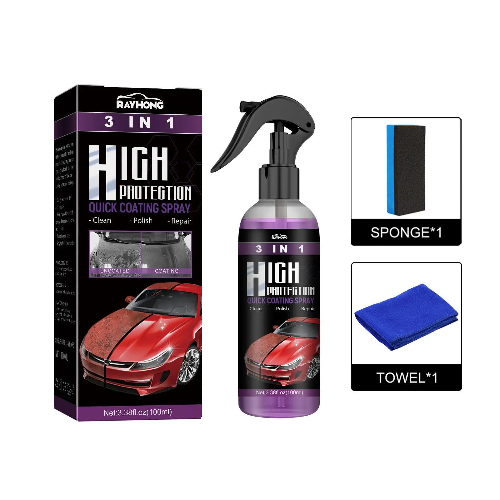 3-em-1 proteção rápida auto pintura spray descontaminação mão pintura spray mudança de cor limpo revestimento spray acessórios automóveis supp