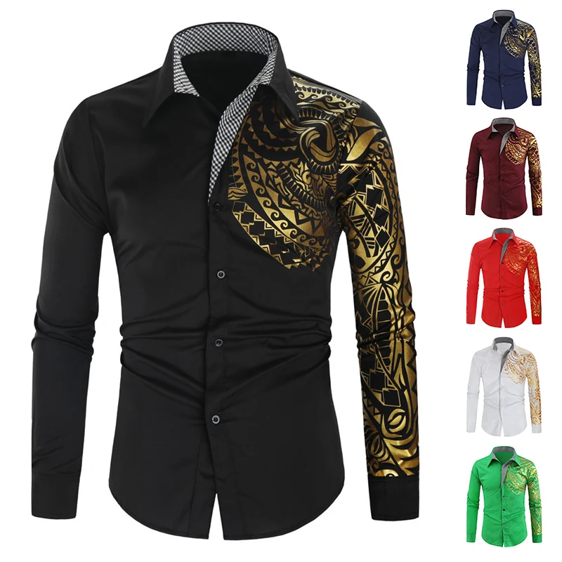 Pop Luxury Royal Shirt Men Casual Slim Fit Long Sleeve Man Paisley Print Shirt Camisa Social Masculina Manga Longa Prom Party Sh