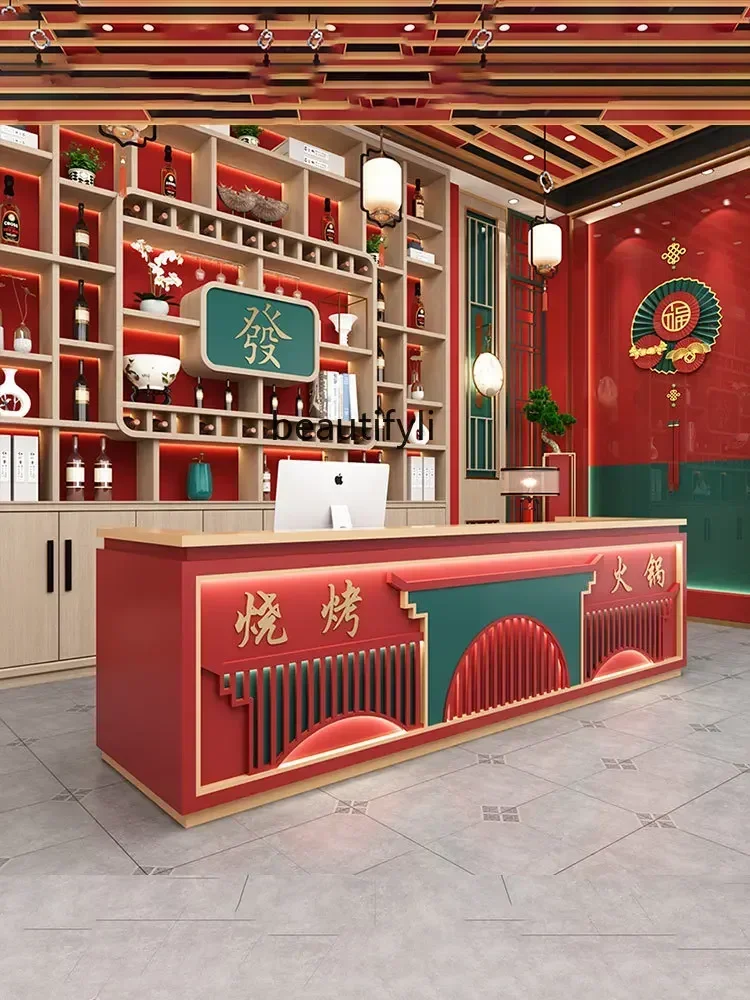 

smt03 SS newNew Chinese style, bar counter, retro restaurant barbecue shop, front desk checkout page