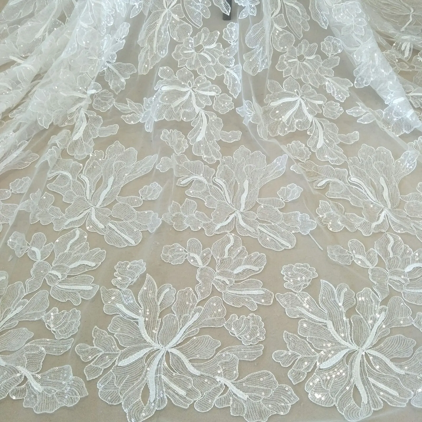 Lace Fabric with Sequin, Wedding Dress, DIY Lace, Special Discount Items, 130cm Width, Winter, 2025, Sold by Yard