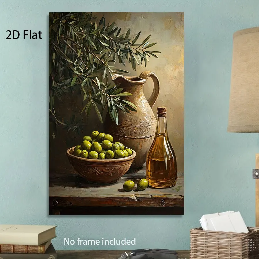 Modern Minimalist Olive Branch Still Life Canvas Poster - Vertical Olive Painting Suitable for Home Office Kitchen Wall Decor, C