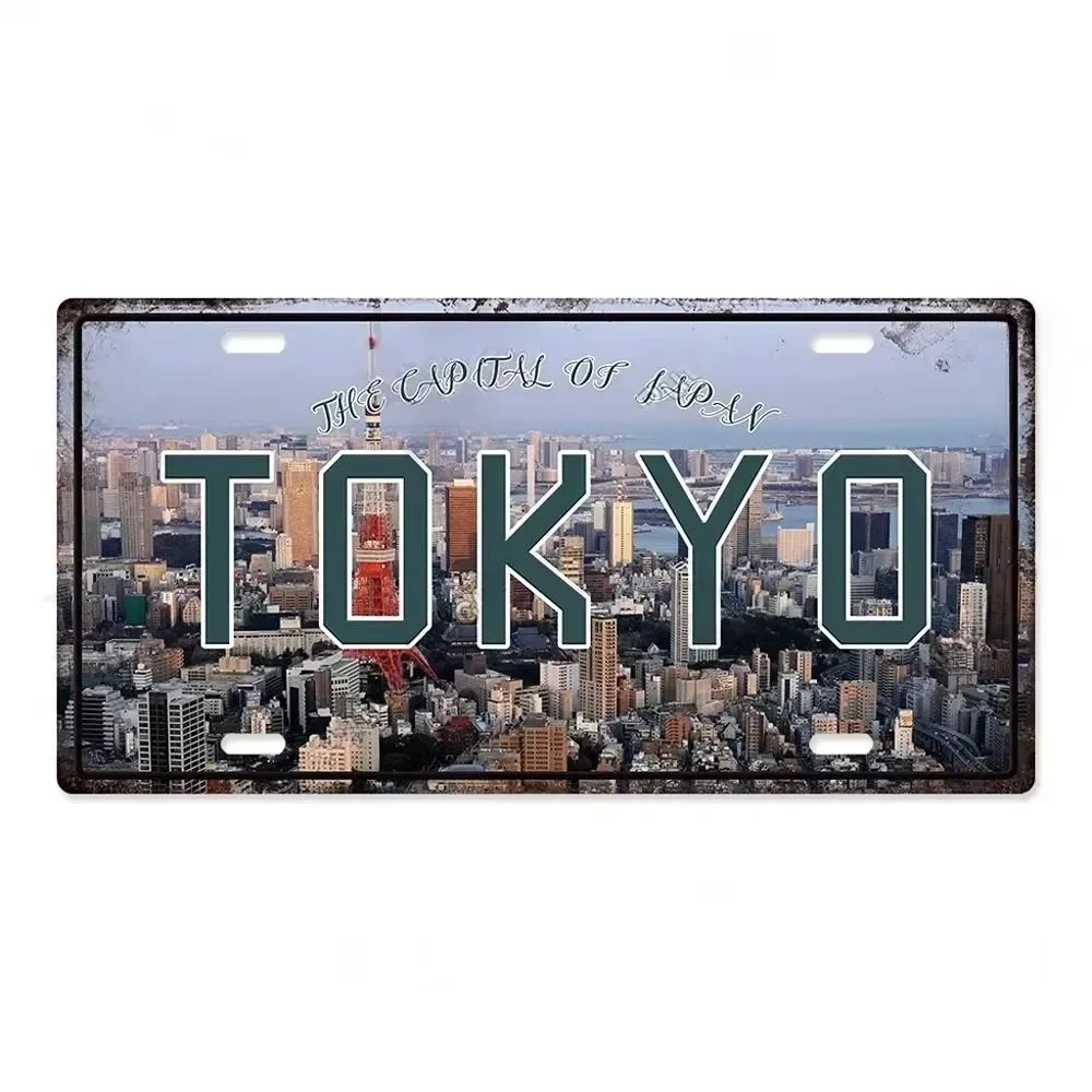 Vintage Capital City License Plate Metal Sign Plaque Tin for Restaurant Bar Workshop Cafe Pub Man Cave Wall Art Decoration Id