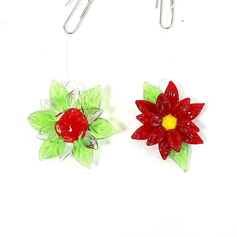 Handmade Cute Mini Glass Flower Pendant Ornament Hanging Decor for Outdoor Garden Bonsai Perfect Creative Valentine's Day Gift