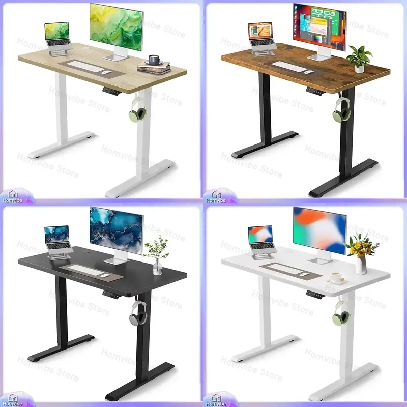 Height Adjustable Computer Desk Carbon Steel Standing Desk 140x60cm 120x60cm 100x60cm 71-113cm Range 60kg Load