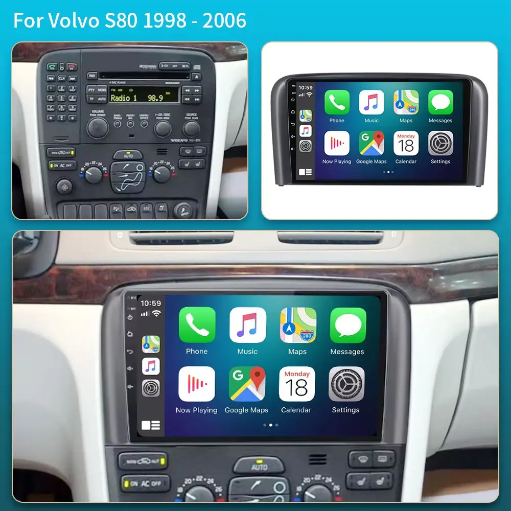 أندرويد 15 راديو السيارة لفولفو S80 1998 1999 2000 2001 2002 2003 2004 2005 2006 الوسائط المتعددة الملاحة لاعب ستيريو carplay لتحديد المواقع #2
