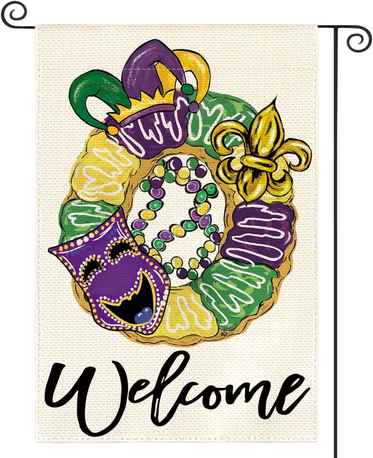 AVOIN colorlife Mardi Gras Donut Garden Flag 12x18 Inch Double Sided, Mask Fleur de Lis Welcome New Orleans Carnival Yard Outdoo