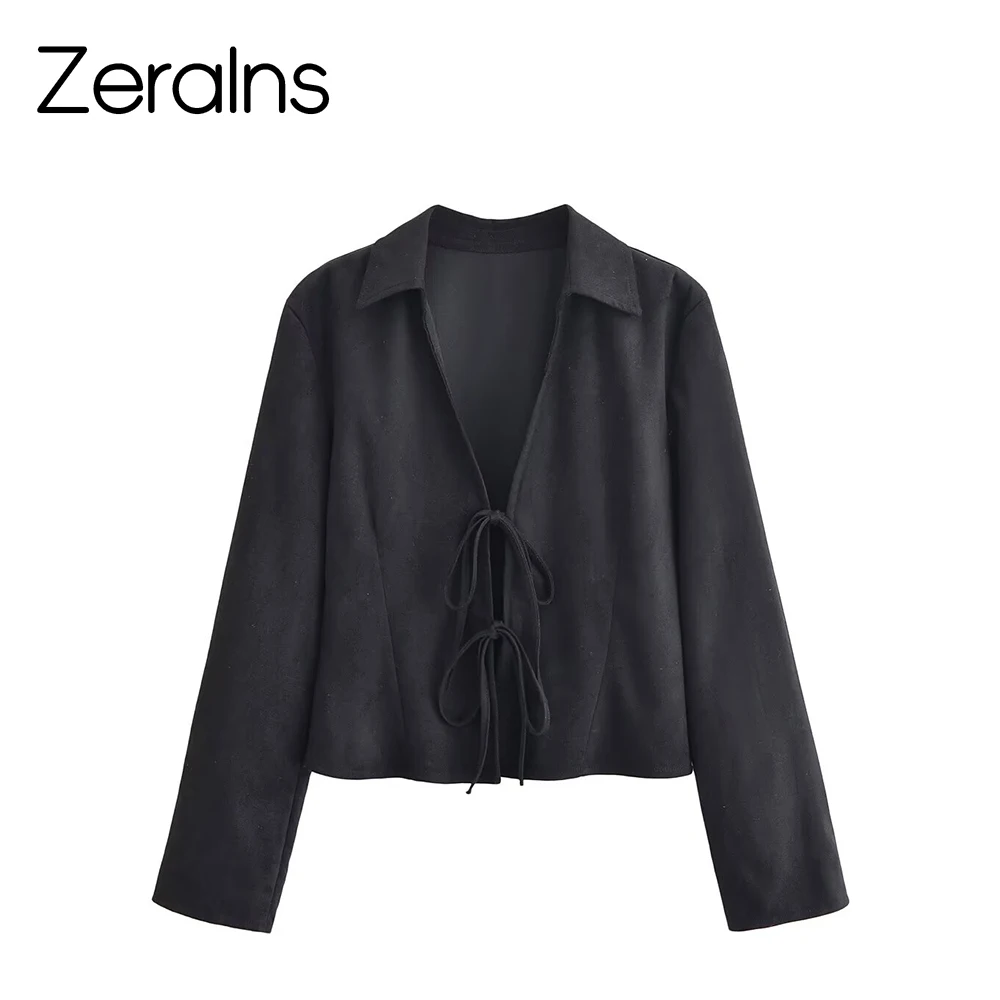 DEEABAE Zimowa odzież damska nowy styl piękna i stylowa dopasowana bluzka z dekoltem w serek, długi rękaw, efekt zamszu, sznurowana koszula