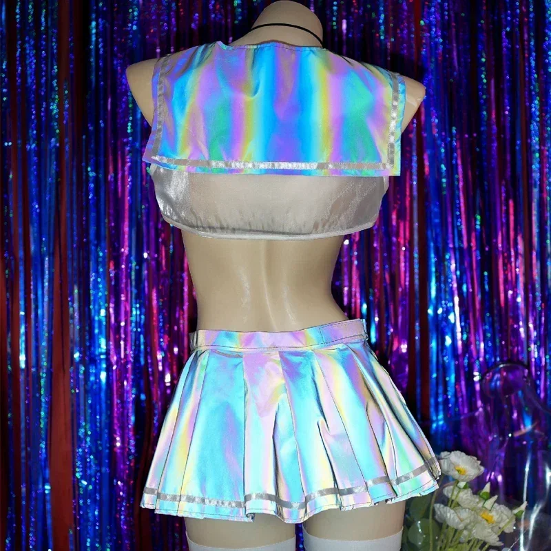 Anime Transparent Sexy JK Uniform Girl Women Cosplay Glow Sailor Suit Night Luminous Bikini Top Skirt Suit Costume Lingerie Set
