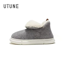 UTUNE Men's Snow Boots Slippers Winter Warm Felt Women House Shoes Platform Indoor Slippers Plain Winter Boots Gray Size 46-47