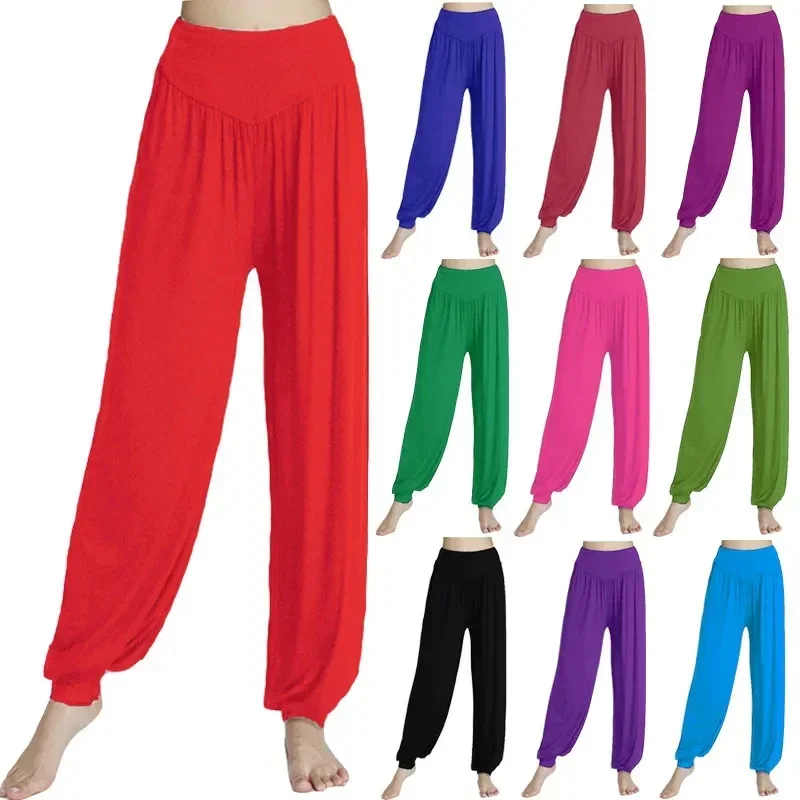 Pantalones de Yoga de talla grande para Mujer, mallas deportivas coloridas, bombachos de baile, TaiChi, Modal, Ropa Deportiva para gimnasio