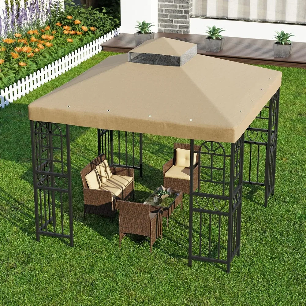 

10'x10' Replacement Canopy Top Cover Only for Gazebo, Double Tiered Gazebo Covers for Outdoor Patio Garden Canopy(Khaki)