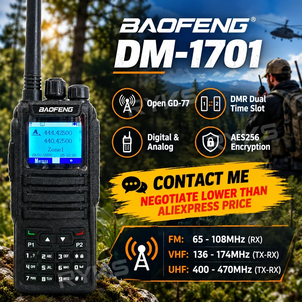 Baofeng DM-1701 5W VHF UHF DMR Walkie Talkie Digital Analog Dual Band Two Way Radio For Security