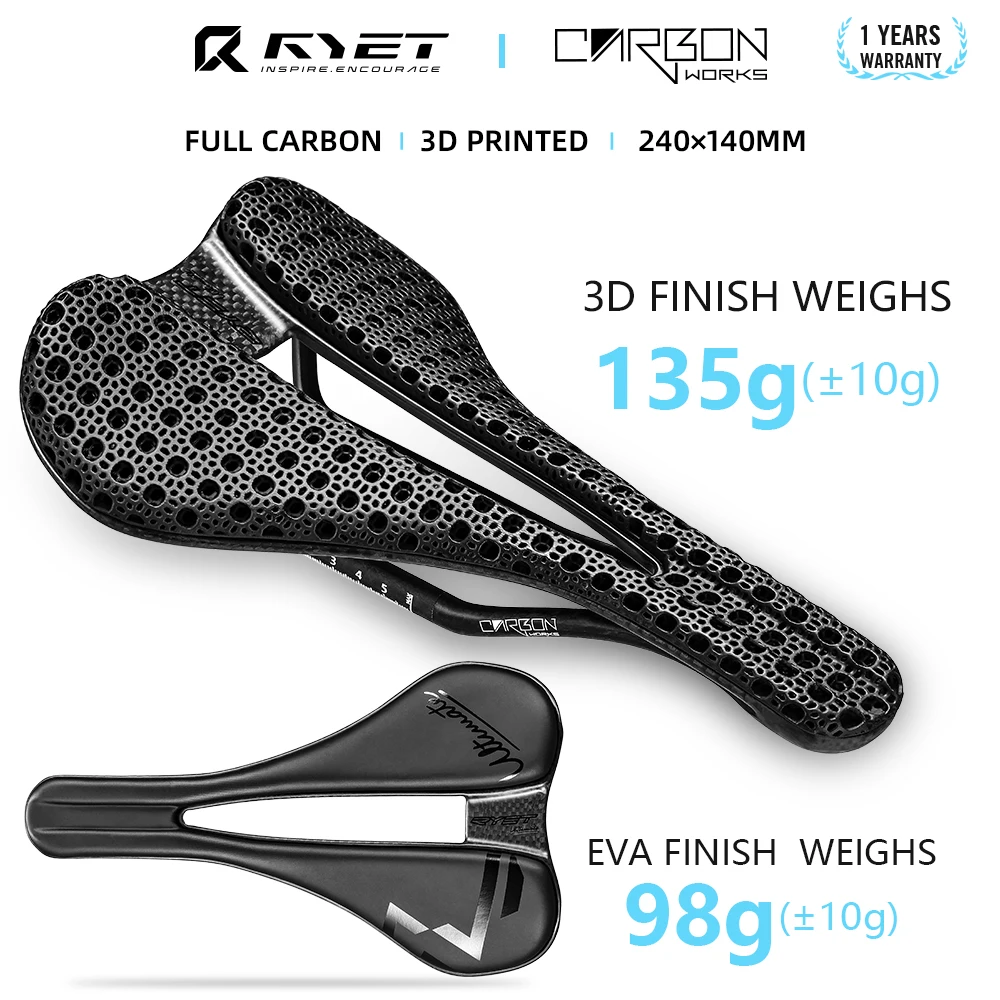 RYET Carbon 3D Printed Saddle 240mm*140MM Superlight 98g 7*9 Bike Seating For Men Women Triathlon Road MTB Mountain Gravel