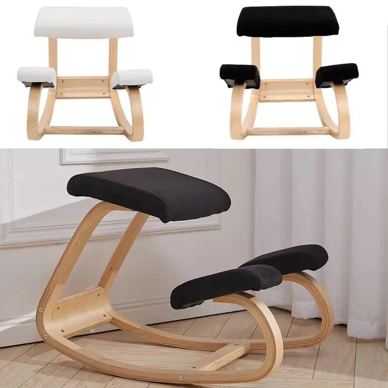 Ergonomic Kneeling Office Chair Solid Wood Rocking Chair with Thickened Large Seat Cushion Office Home Posture Correction
