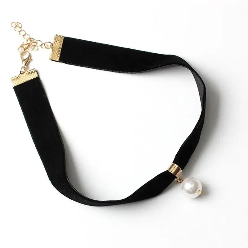 

A52E Жемчужное колье-колье Черное бархатное готическое колье-колье Ожерелье с подвеской