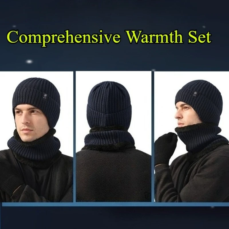 Outdoor Men Winter Knitted Hat Plush Warmth Peaked Cap Earmuff Casual Fashion Faux Fur Lined Hooded Hats Cycling Ear Protection