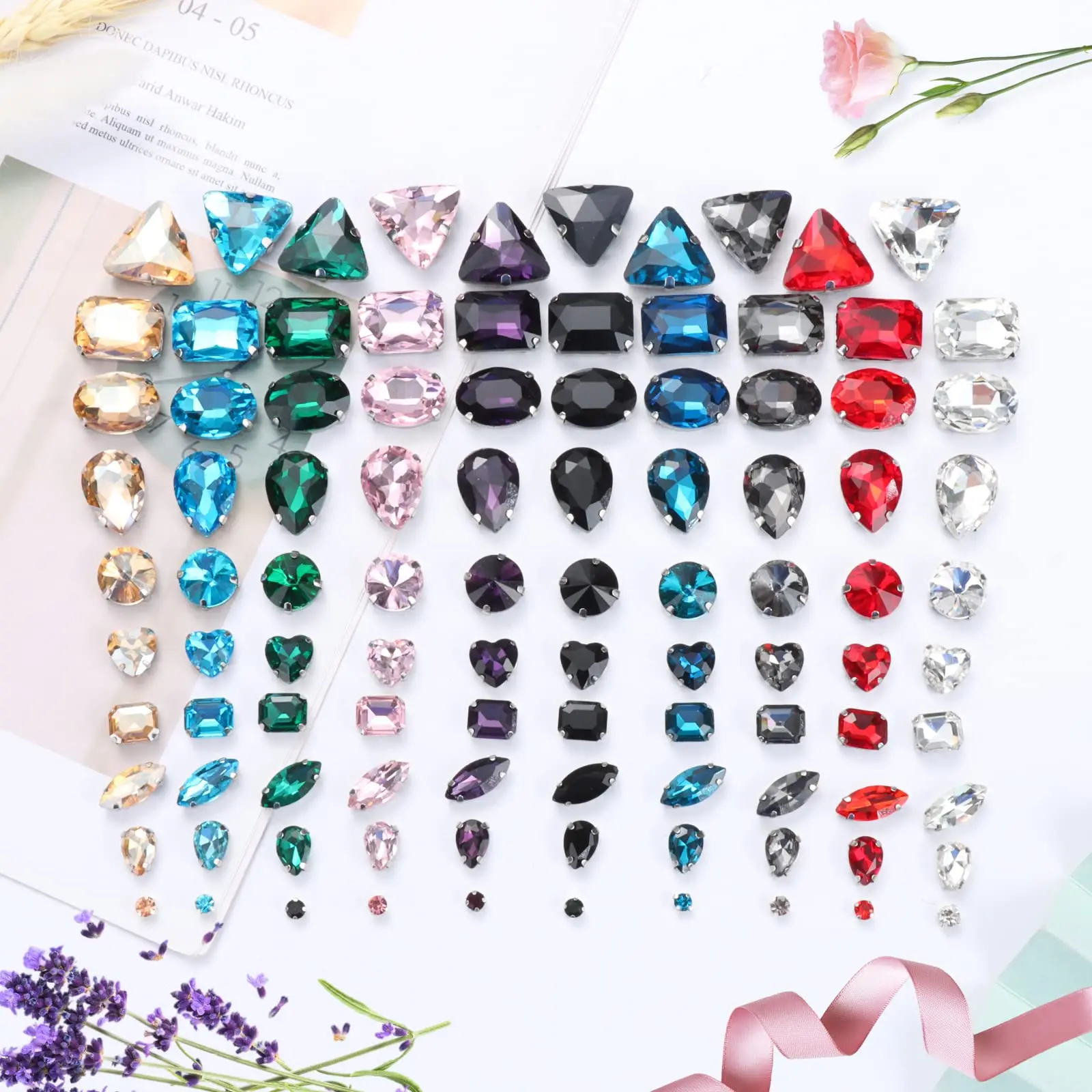 148PCS Mixed Shapes Sewing Glass Crystal Metal Flatback Rhinestone DIY for Crafts, Clothes, Jewelry, Earring, Shoes, Dress, Belt