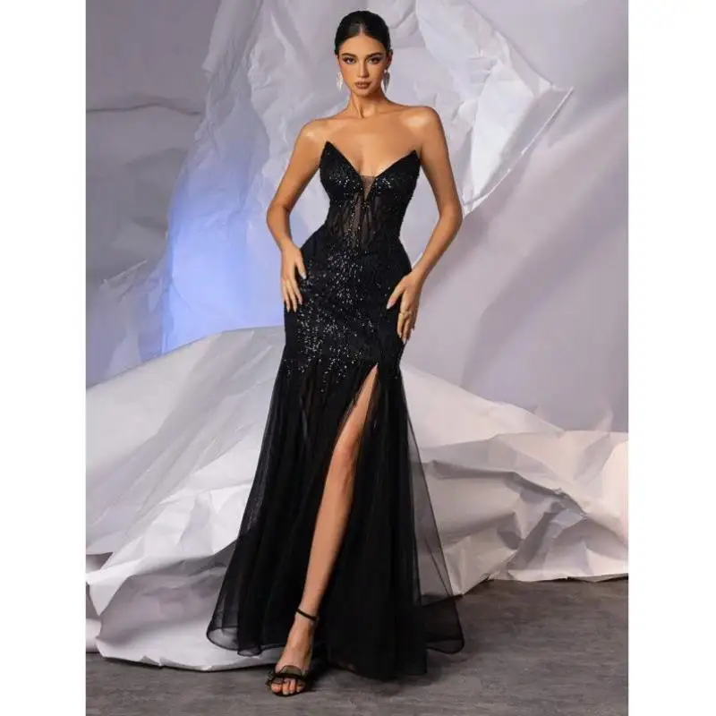 

New V 98678 Mermaid Sle High Split Formal Evening Gown for Women Ele Autumn Season Seven Quarter Sve Evening Dr