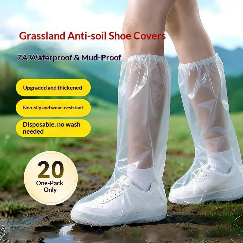 20/5Pair Non-Slip Rain Boots Covers Disposable Shoes Cover Waterproof High Tube Mud-Proof Shoe Protector for Outdoor Rainy Day
