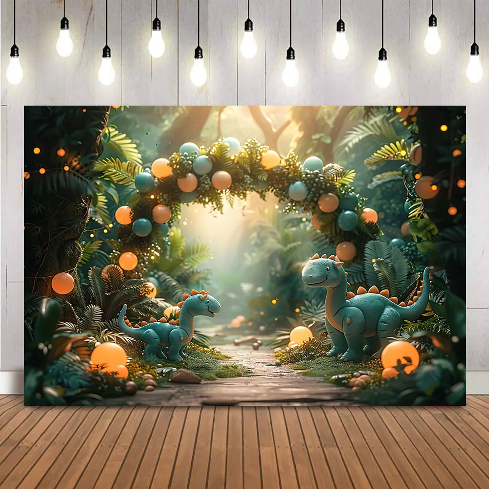 Dinosaurs Birthday Backdrop for Photography Safari Jungle Wonderland Background for Children Kids Cake Smash Portrait Props