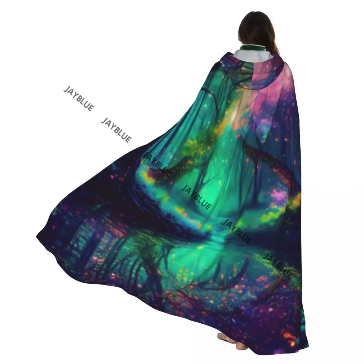 

Unisex Witch Party Reversible Hooded Adult Vampires Cape Cloak Fantasy Forest-glowing Fairytale