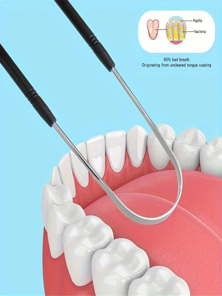 1개의 스테인레스 스틸 혀 스크레이퍼, 신선한 호흡, 저알레르기성 혀 청소 도구, 성인 및 어린이용, 효과적