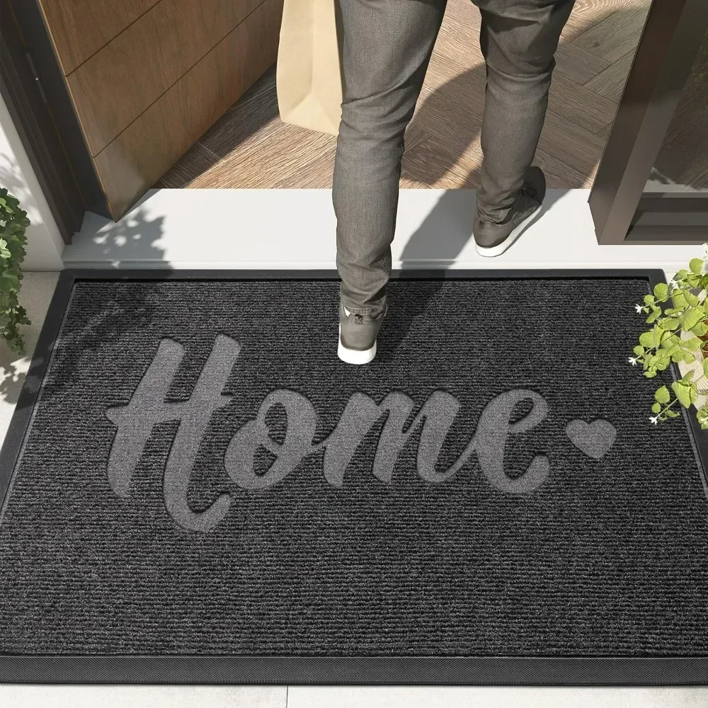 Welcome to the carpet home entrance, heavy-duty exterior door mat for anti slip at the entrance, gray outdoor door mat