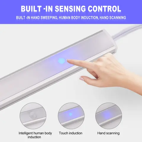30CM 40CM 50CM 캐비닛 아래 LED 라이트 바 12V 터치 조광기 스위치 핸드 스캔 PIR 모션 센서 디밍이 가능한 주방 야간 램프