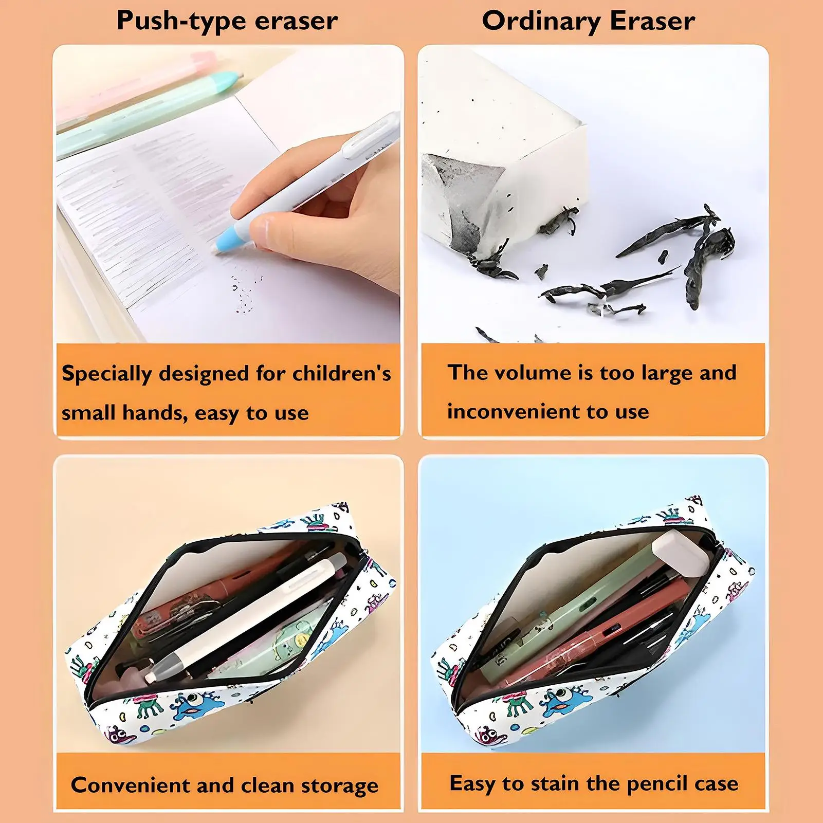 Prensa retráctil lápiz borrador corrección suministros pluma estilo lápiz goma escritura útiles escolares papelería