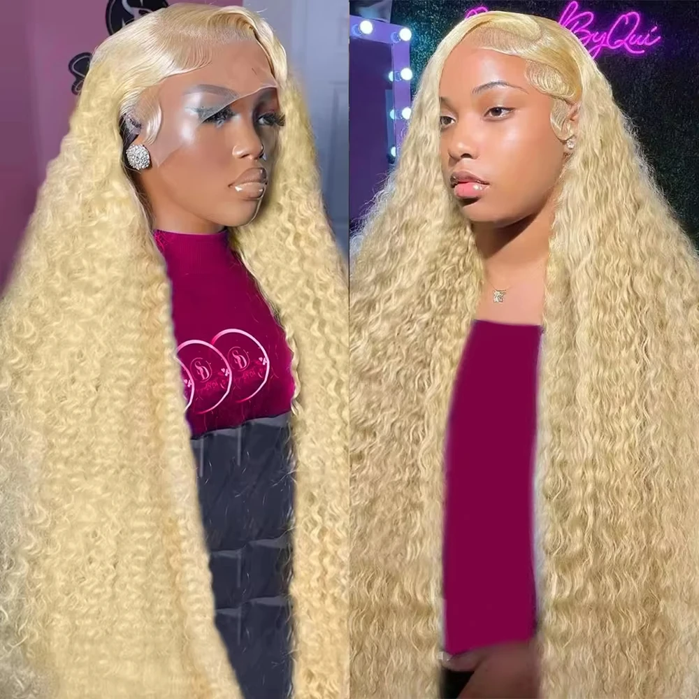 Brazilian deep wave 13x6 hd lace frontal human hair wig for women 30 inch 613 honey blonde