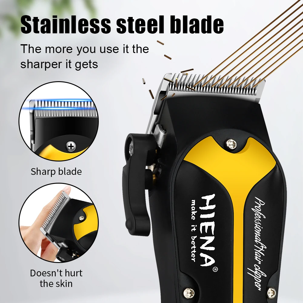 HIENA مقص الشعر المهنية الكهربائية إنهاء قطع المغناطيسي الإرتفاع المحرك مقص الشعر قاعدة شحن مقص الشعر الرجال
